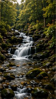 Waterfall tumbling through a rocky forest creek